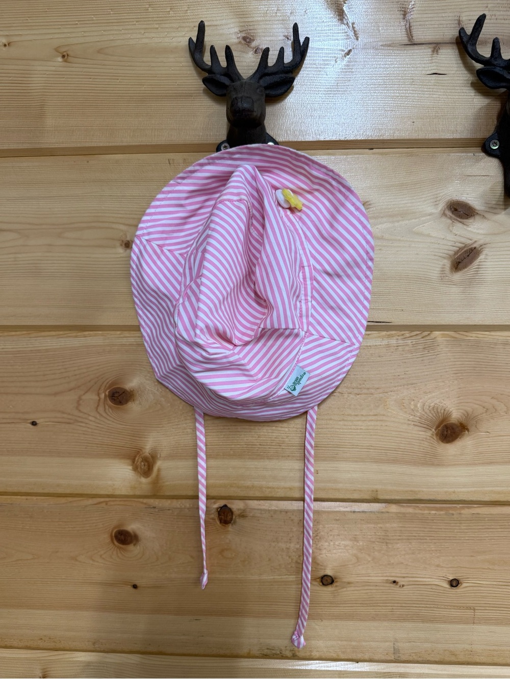 Girls' Pink Stripe Sun Hat with Chin Ties